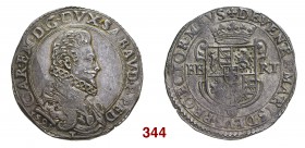 § Savoia Carlo Emanuele I, 1580-1630. Ducatone 1591, Torino, AR 31,95 g. CAR EM D G DVX SABAVD P PED Busto corazzato a d., con colletto alla spagnola ...