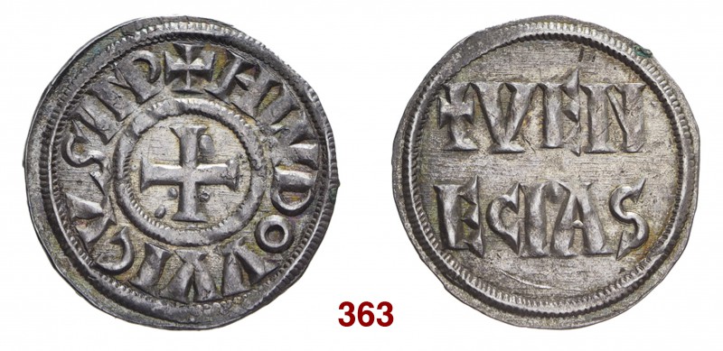 § Venezia Ludovico il Pio, 814-840. Denaro, AR 1,66 g. H LVDOVVICVS IMP Croce pa...