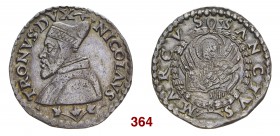 Venezia Nicolò Tron, 1471-1473. Trono o lira da 20 soldi, AR 6,45 g. Foglia d’edera NICOLAVS – ramo con foglie d’edera – TRONVS DVX Busto con corno do...