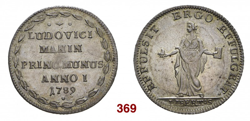 Venezia Ludovico Manin, 1789-1797. Osella anno I/1789, AR 9,75 g. REFULSIT ERGO ...