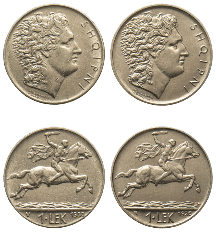 Albania, First Republic, 1925-1928. Lot of 2 coins comprising Lek, 1926 R, Rome ...