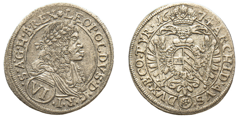 Holy Roman Empire, Leopold I, 1657-1705. 6 Kreuzer, 1674 ✿, Vienna mint, 3.16g (...