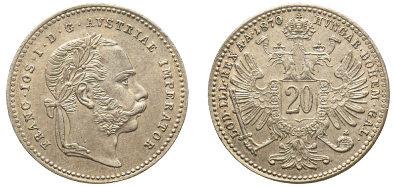 Austria, Franz Joseph I, 1848-1916. 20 Kreuzer, 1870, 2.65g (KM2212).

Uncircula...