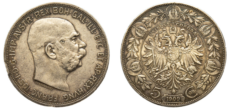 Austria, Francis Joseph I (Franz Joseph I), 1848-1916. 5 Corona, 1909, Vienna mi...
