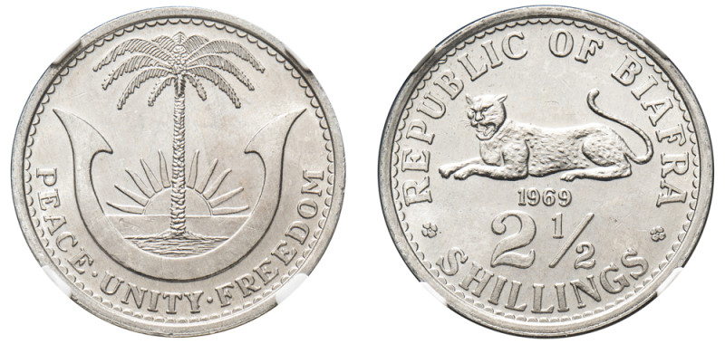 Biafra, Republic, 1967-1970. 2 1/2 Shillings, 1969 (KM4).

One year type.

Grade...