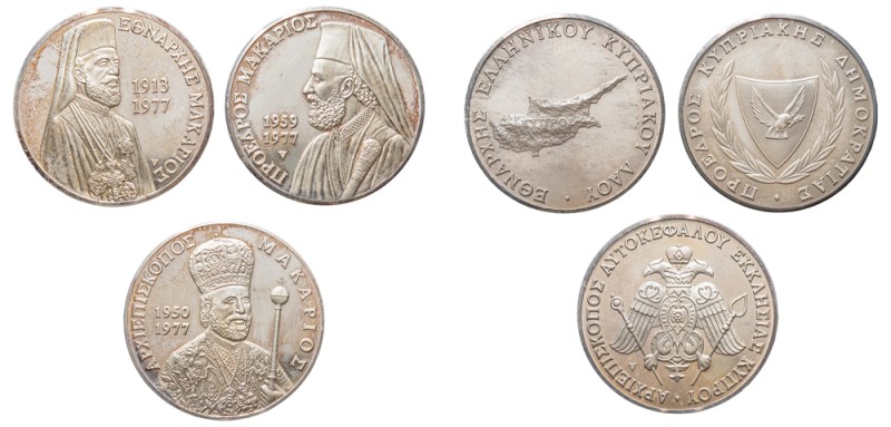 Cyprus, Republic, 1960-. Lot of 3 AR (.999) Proof Medals, 1977, Archbishop Makar...