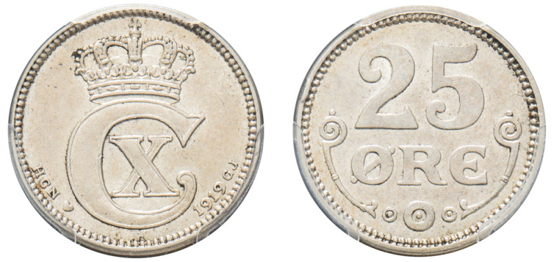 Denmark, Christian X, 1912-1947. 25 Ore, 1919 HCN-GJ, Royal Danish mint (KM815)....