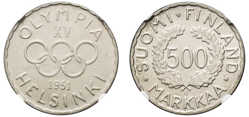 Finland, Republic, 1919-. 500 Markkaa, 1951 H, Helsinki mint, Olympic Games 1952...