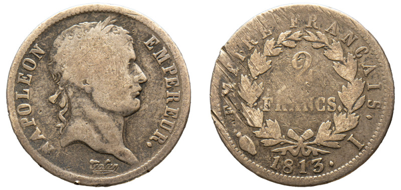 France, Napoleon I, 1804-1814 and 1815. 2 Francs, 1813 I, Limoges mint, 9.62g (K...