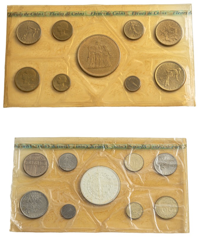 France, Fifth Republic, 1958-. Official set of 1-5-10-20 Centimes, 1/2-1-2-5-10 ...