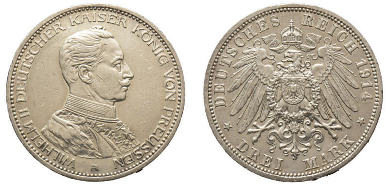 German States, Prussia, Wilhelm II, 1888-1918. 3 Mark, 1914 A, Berlin mint, 16.6...