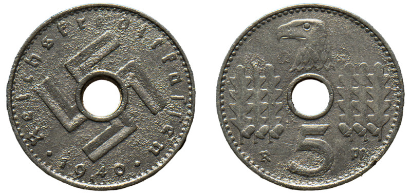 Germany (1871-1948), Third Reich, 1933-1945. 5 Pfennigs (Reichspfennig), 1940 A,...