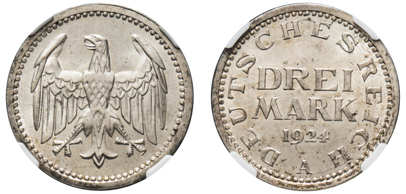 Germany (1871-1948), Weimar Republic, 1918-1933. 3 Mark, 1924 A, Berlin mint (KM...
