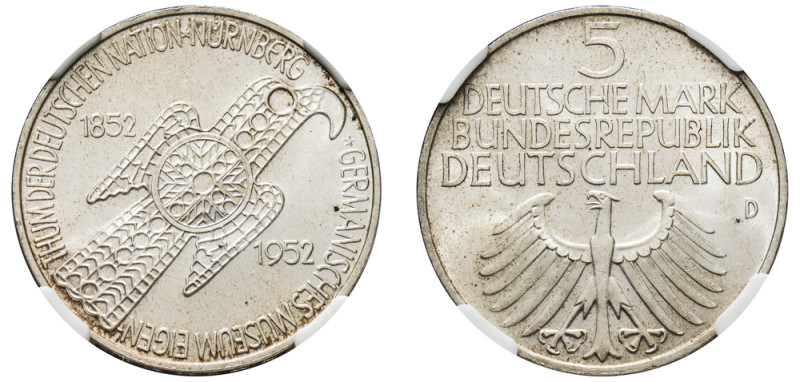 Germany, Federal Republic, 1949-. 5 Deutsche Mark, 1952 D, Centennial of the Ger...
