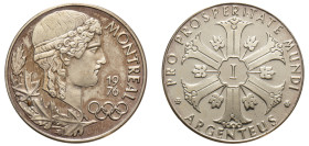 Germany, issued by Aureus Magnus. AR (.999) Proof Fantasy coin 1 Argenteus, 1976, Series: Montreal Olympics, 14.90g (KM-XM269).

Uncirculated proof.