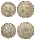 Great Britain, Victoria, 1837-1901. Lot of 2 coins comprising 1/2 Crown, 1888, London mint, 13.95g (KM764; S-3924) and 2 Florins, 1889, London mint, 2...