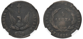 Greece, Governor I. Kapodistrias, 1828-1831. 5 Lepta, 1831 (KM10; Divo 6; Chase 373).

Graded VF Details, Environmental Damage NGC.