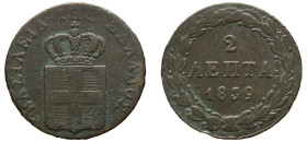 Greece, King Otto, 1832-1862. 2 Lepta, 1839, First Type, Athens mint, 2.64g (KM14; Divo 25g).

About very fine.