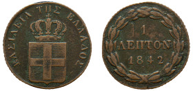 Greece, King Otto, 1832-1862. Lepton, 1842, First Type, Athens mint, 1.00g (KM13; Divo 29i).

Good fine.
