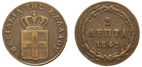 Greece, King Otto, 1832-1862. 2 Lepta, 1842, First Type, Athens mint, 2.62g (KM14; Divo 25i).

Very fine.
