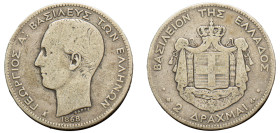 Greece, King George I, 1863-1913. 2 Drachmai, 1868 A, First Type, Paris mint, 9.74g (KM39; Divo 51a; IV4). 

About fine.