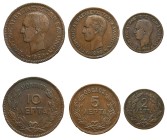 Greece, King George I, 1863-1913. Lot of 3 coins comprising 2 Lepta, 1869 BB, First Type, Strasbourg mint, 2.00g (KM41; Divo 67; IV6); 5 Lepta, 1869 B...