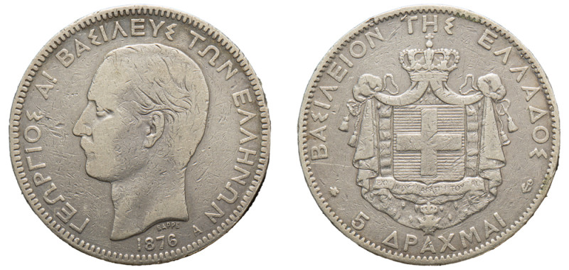 Greece, King George I, 1863-1913. 5 Drachmai, 1876 A, First Type, Paris mint, 24...