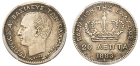 Greece, King George I, 1863-1913. 20 Lepta, 1883 A, First Type, Paris mint (KM44; Divo 56b; IV9).

Graded XF45 PCGS.