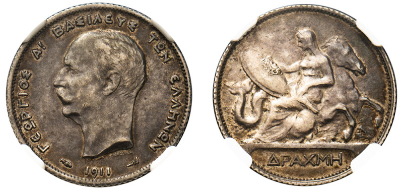 Greece, King George I, 1863-1913. Drachma, 1911, Second Type, Paris mint (KM60; ...
