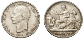 Greece, King George I, 1863-1913. 2 Drachmai, 1911, Second Type, Paris mint (KM61; Divo 52; IV25). 

Graded AU58 PCGS.