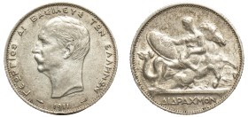 Greece, King George I, 1863-1913. 2 Drachmai, 1911, Second Type, Paris mint, 9.97g (KM61; Divo 52; IV25).

Good extremely fine.