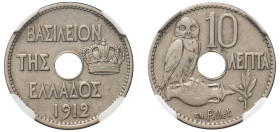Greece, King George I, 1863-1913. 10 Lepta, 1912, Fourth Type, Paris mint, variety without privy marks (KM63; Divo -; IV27.1).

Graded XF45 NGC.