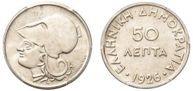 Greece, First Republic, 1924-1935. 50 Lepta, 1926, Vienna mint (KM68; Divo 109a).

Graded MS63 PCGS.