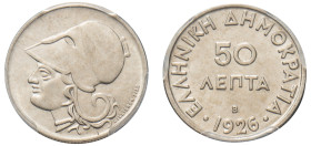 Greece, First Republic, 1924-1935. 50 Lepta, 1926 B, Vienna mint (KM68; Divo 109b).

Graded MS62 PCGS.