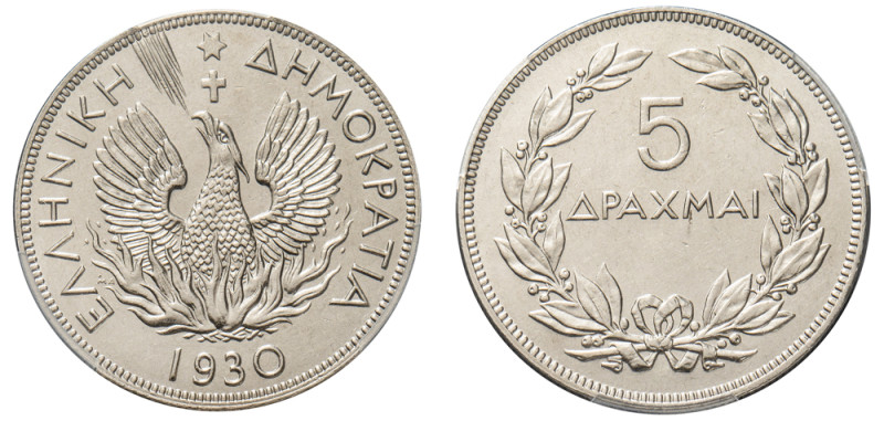 Greece, First Republic, 1924-1935. 5 Drachmai, 1930, London mint (KM71.1; Divo 1...