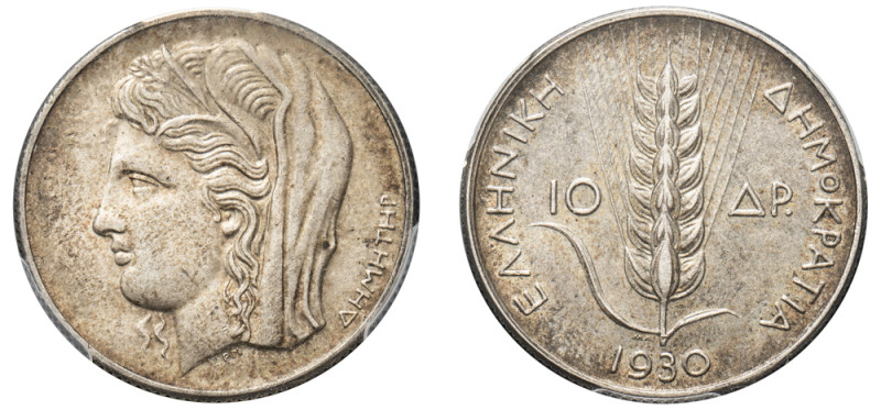 Greece, First Republic, 1924-1935. 10 Drachmai, 1930, London mint (KM72; Divo 10...