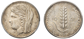 Greece, First Republic, 1924-1935. 10 Drachmai, 1930, London mint (KM72; Divo 105).

Graded AU58 PCGS.