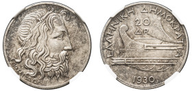 Greece, First Republic, 1924-1935. 20 Drachmai, 1930, London mint (KM73; Divo 104).

Graded AU55 NGC.