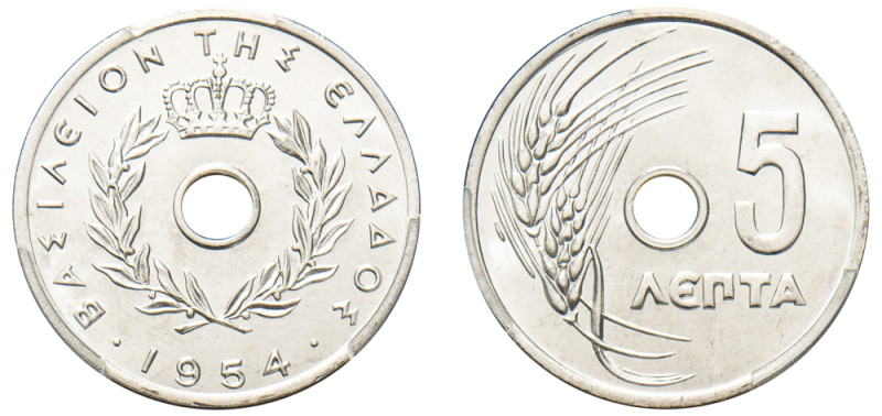 Greece, King Paul, 1947-1964. 5 Lepta, 1954, Bern mint (KM77; Divo 123).

Graded...