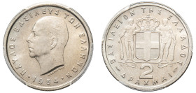 Greece, King Paul, 1947-1964. 2 Drachmai, 1954, Paris mint (KM82; Divo 118a).

Graded MS66 PCGS.