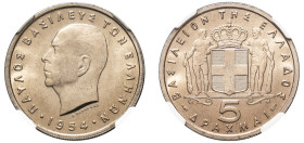 Greece, King Paul, 1947-1964. 5 Drachmai, 1954, Paris mint (KM83; Divo 117).

Graded MS66 NGC.
