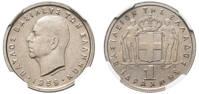 Greece, King Paul, 1947-1964. Drachma, 1959, Paris mint (KM81; Divo 119c).

Grad...