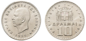 Greece, King Paul, 1947-1964. 10 Drachmai, 1959, Bern mint (KM84; Divo 116).

Graded MS66 PCGS.