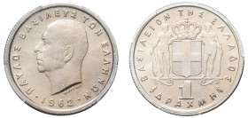 Greece, King Paul, 1947-1964. Drachma, 1962, Paris mint (KM81; Divo 119d).

Graded MS66 PCGS.