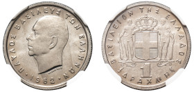 Greece, King Paul, 1947-1964. Drachma, 1962, Paris mint (KM81; Divo 119d).

Graded MS65 NGC.