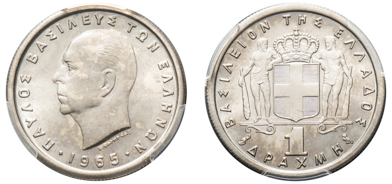 Greece, King Paul, 1947-1964. Drachma, 1965, Vienna mint (KM81).

Graded MS67 PC...