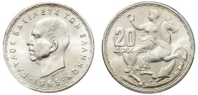 Greece, King Paul, 1947-1964. 20 Drachmai, 1965, Vienna mint (KM85).

Graded MS65 PCGS.