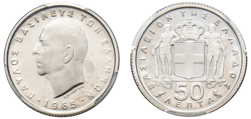 Greece, King Paul, 1947-1964. Proof 50 Lepta, 1965, Vienna mint (KM80).

Graded ...