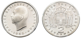 Greece, King Paul, 1947-1964. Proof 2 Drachmai, 1965, Vienna mint (KM82).

Graded PR67 Cameo PCGS.