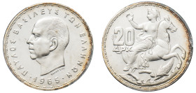 Greece, King Paul, 1947-1964. AR Proof 20 Drachmai, 1965, Vienna mint (KM85).

Graded PR67 Deep Cameo PCGS.